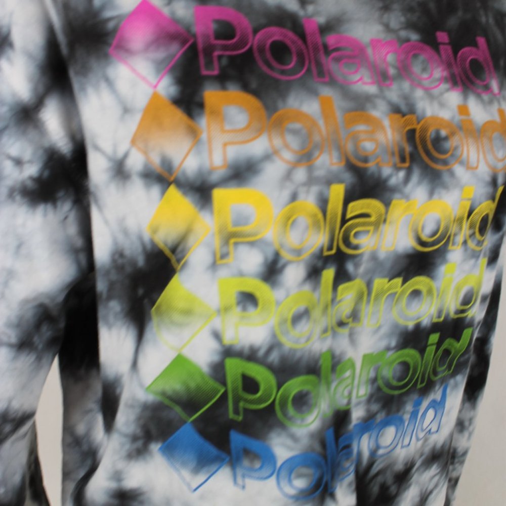 POLAROID T-Shirt Woman Size XXL Black Tie Dye Cropped Long Sleeve Rainbow Logo - Picture 10 of 11